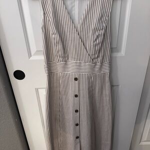 Nordstrom Signature Elegant Striped Beige Dress